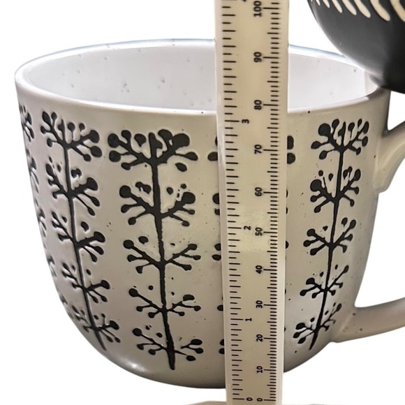 The Old Pottery Company Tribal Geometric Pattern Mugs Set of 3 Black White - Picture 10 of 12